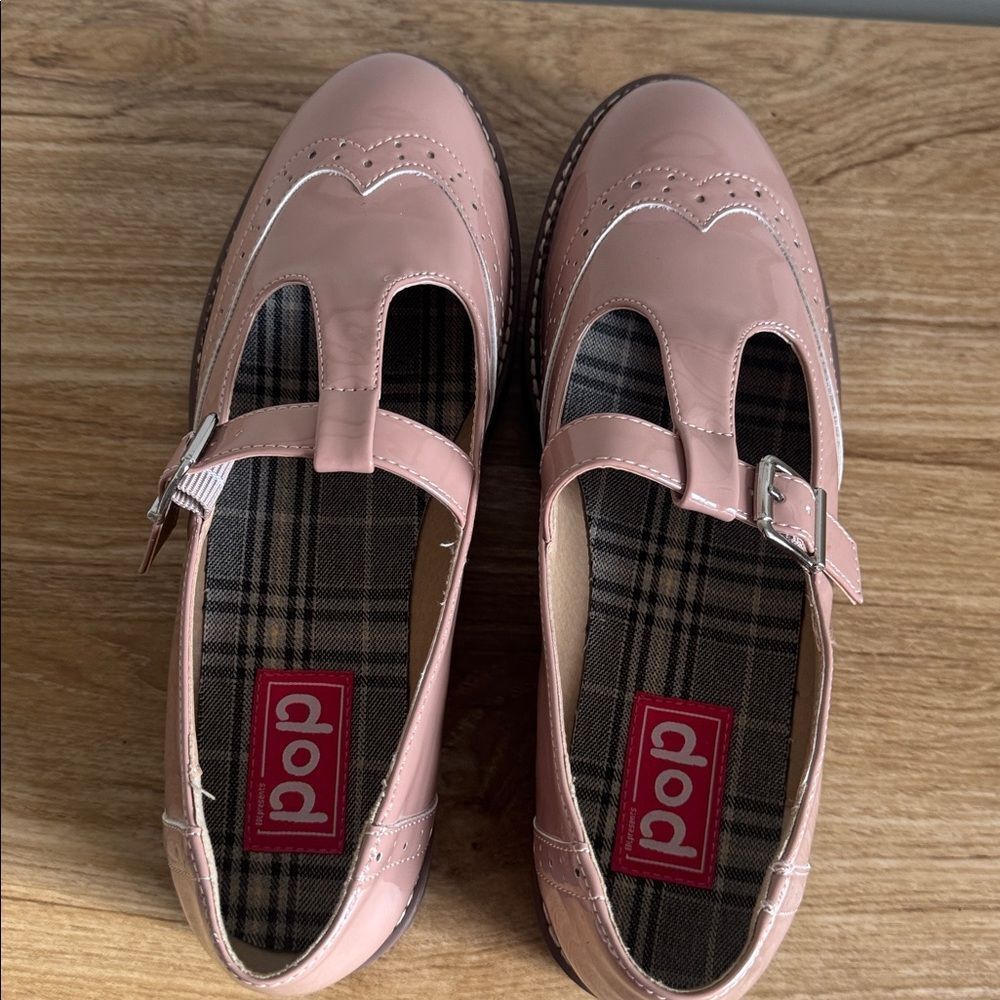 POP Tatum Women’s Patent Glossy Dusty Rose Wing Tip Mary Janes Platform Size 10M - Picture 9 of 12